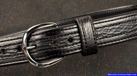 Black Leather Belt with Shark Trim and black thread